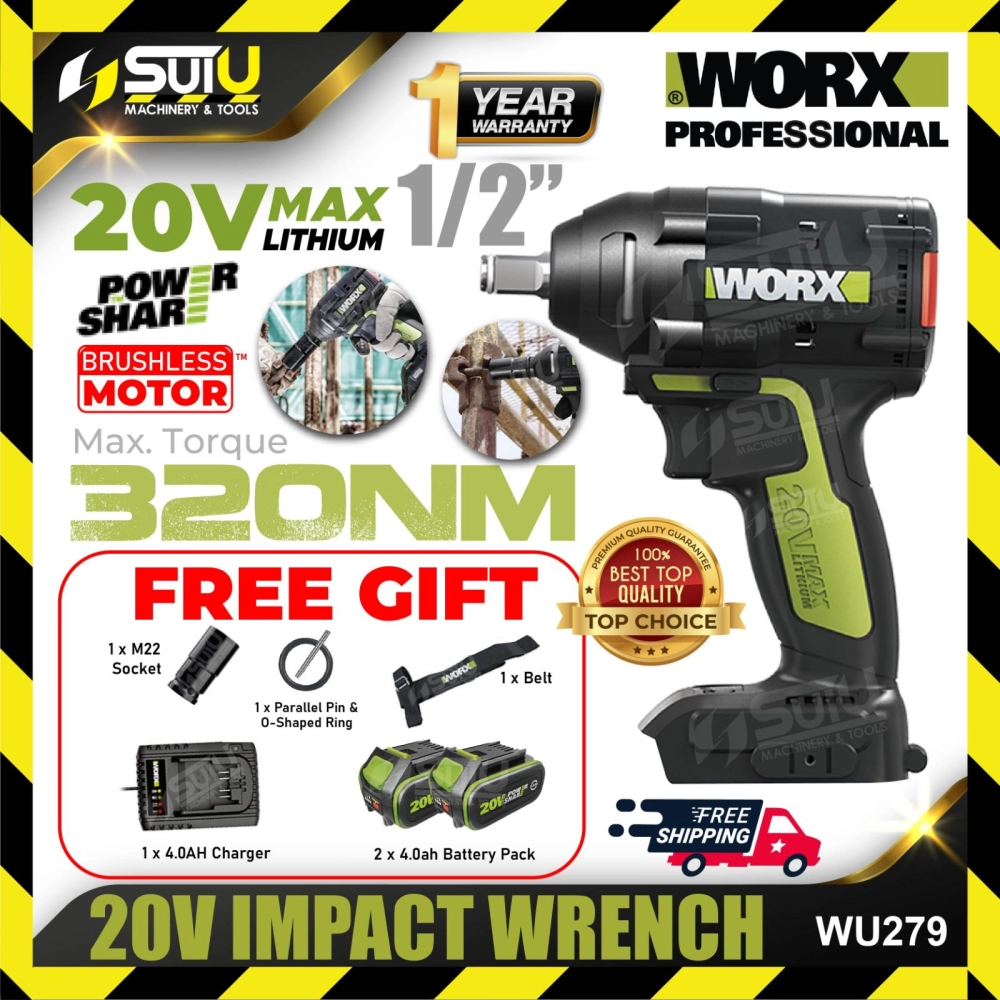 Worx WU279 20V Brushless Impact Wrench 4.0Ah