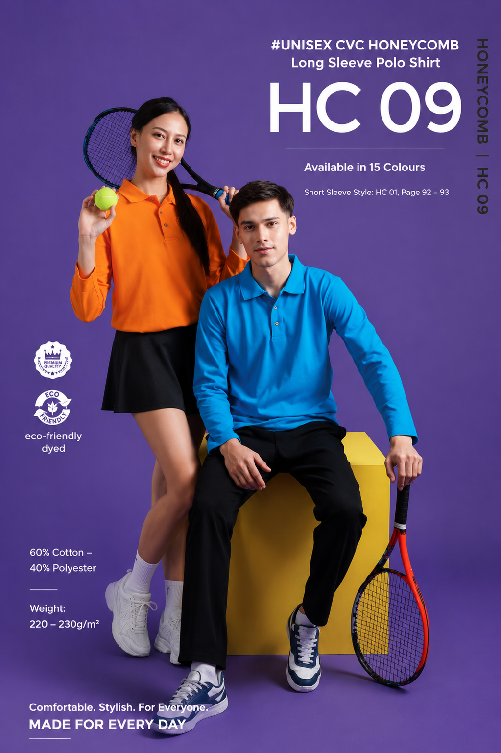 Unisex CVC Honeycomb Long Sleeve Polo Shirt - HC09