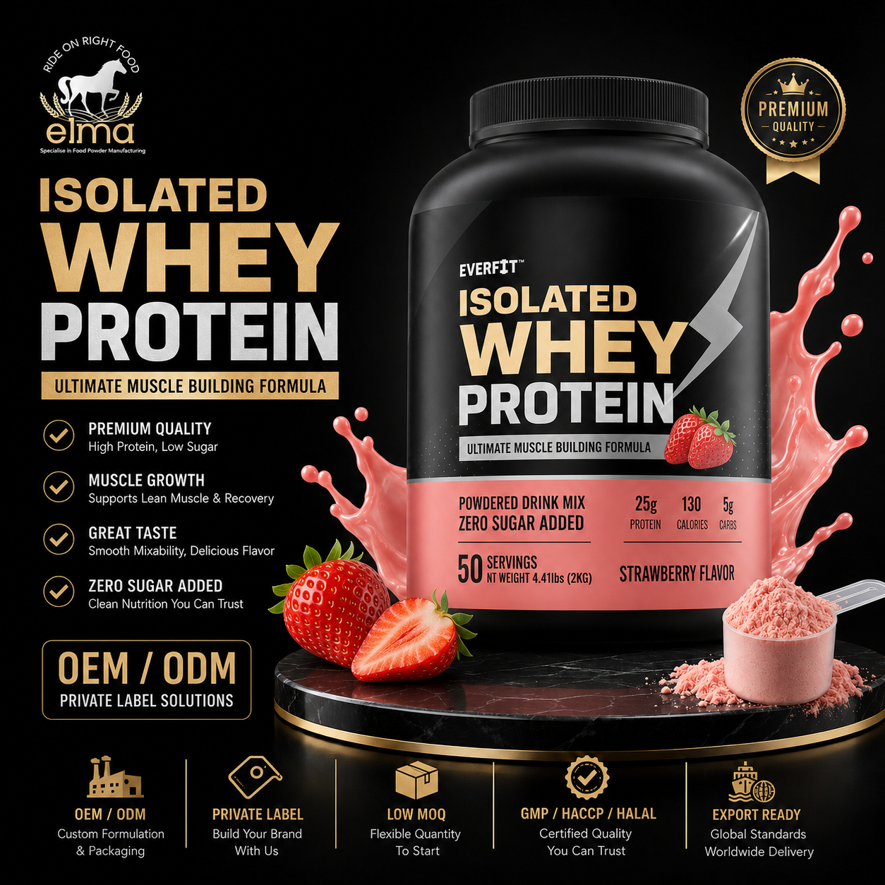 Elma Food Whey Protein Isolate Powder Zero Sugar Added Custom Flavor OEM ODM Protein Supplement