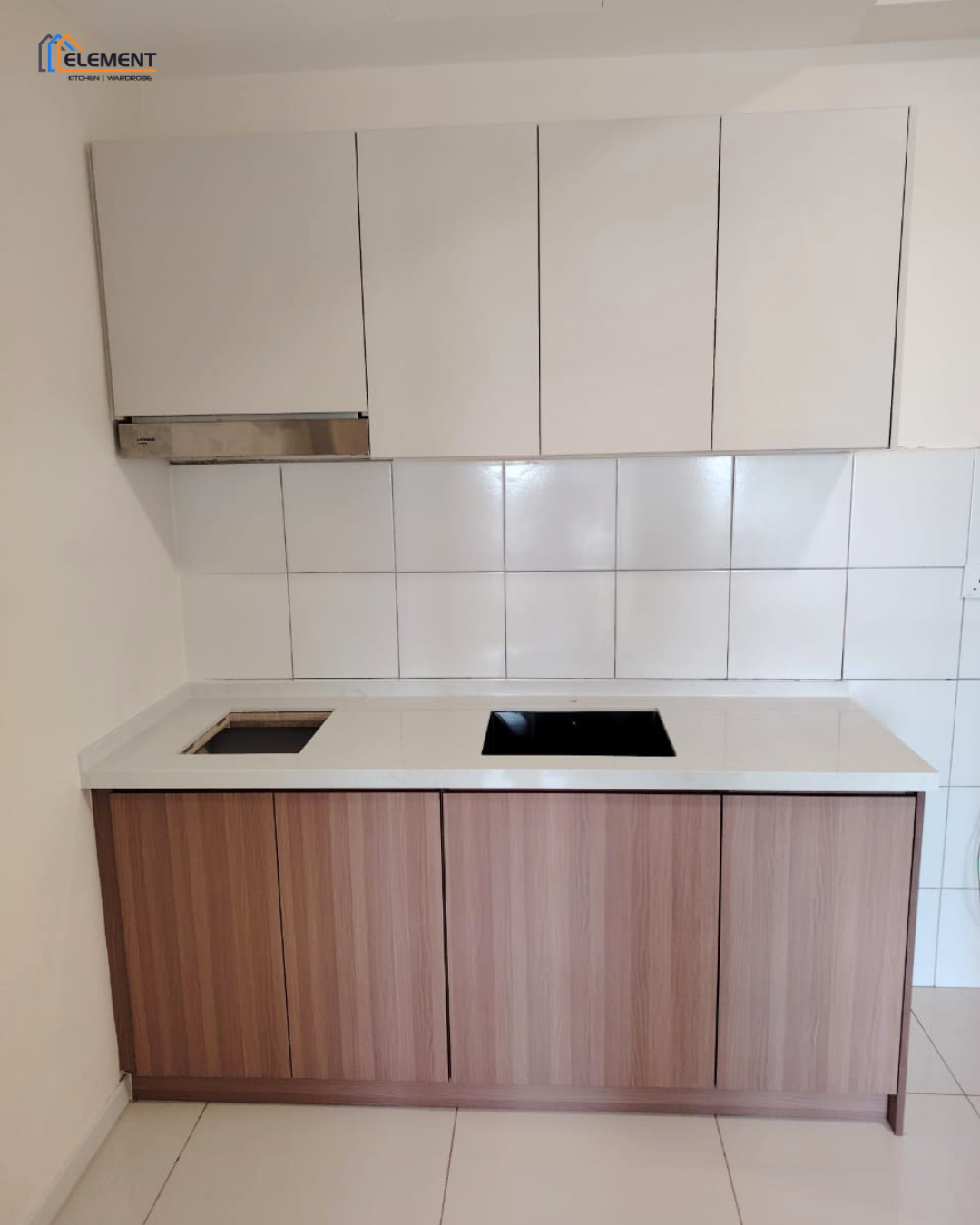 Dual Colour Kitchen Cabinet | Quartz Stone Top