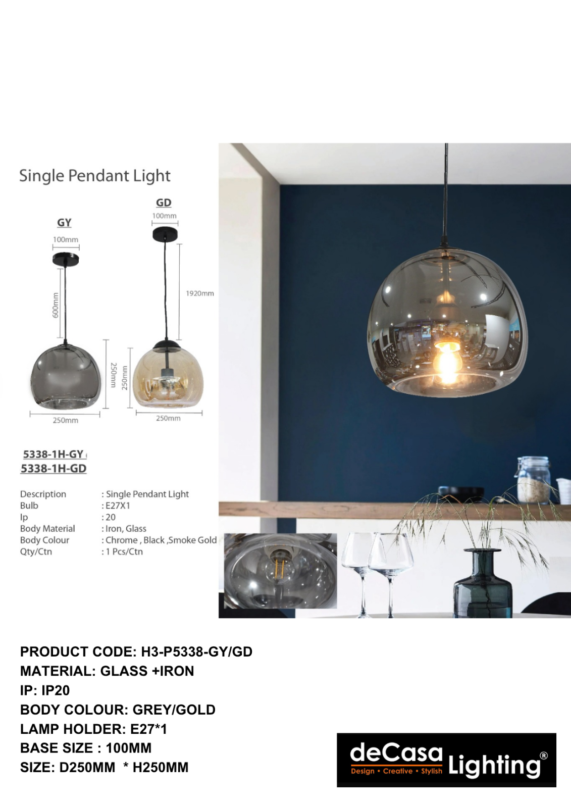 MODERN SINGLE  PENDANT LIGHT (P5338)