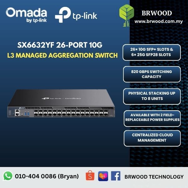 OMADA TP-LINK SX6632YF: 26-Port 10G Stackable L3 Managed Aggregation Switch with 6 25G Slots