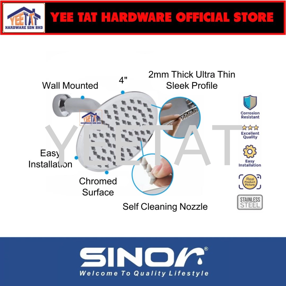 [ SINOR ] SH-710-R4 STAINLESS STEEL 4 INCHES ROUND ULTRA THIN SHOWER HEAD SET