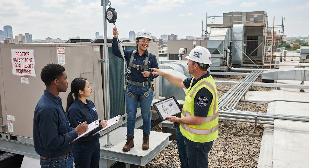 HVAC occupational safety harness training program