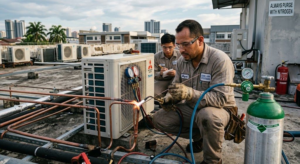 HVAC refrigeration nitrogen purging technique