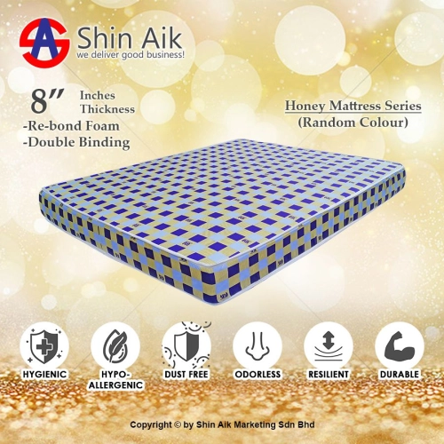 HONEY09 - 8" Inches Re-bond Foam Queen Mattress With Edge Binding