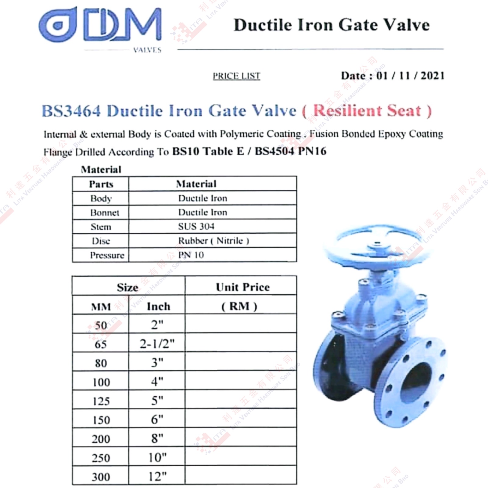 DLM BRAND DUCTILE IRON GATE VALVE - BS3464 (2)