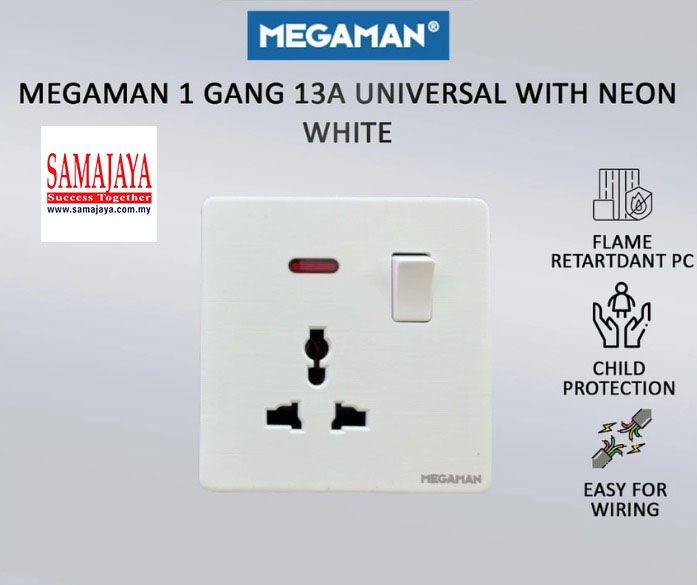 Megaman YTZ8 13A Universal Switch/ Universal Socket/ International Socket/ International Neon Switch Socket