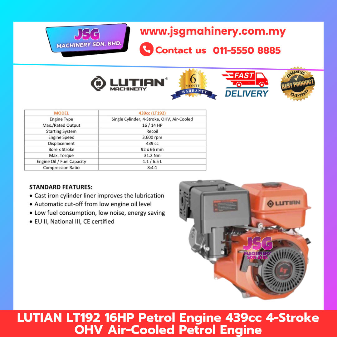 LUTIAN LT192 16HP Petrol Engine 439cc 4-Stroke OHV Air-Cooled Petrol Engine
