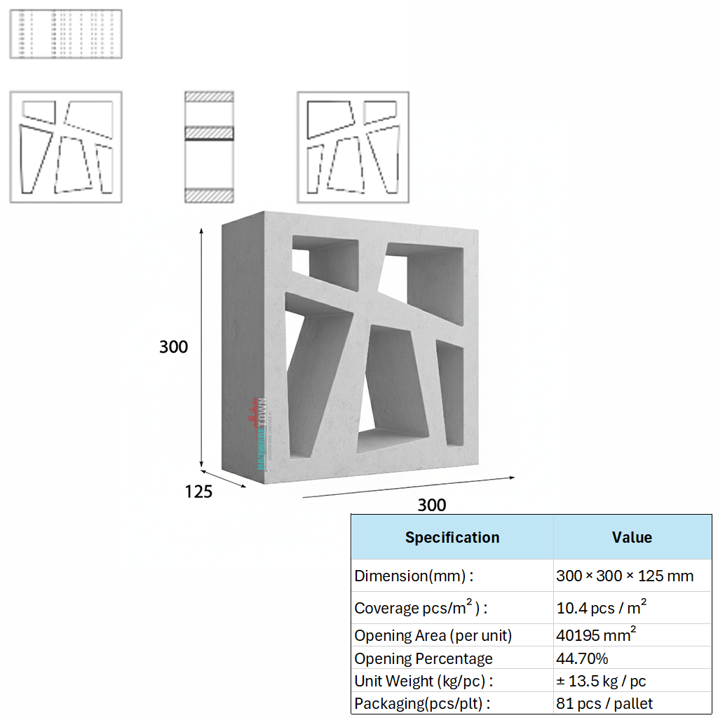 VENTILATION BLOCK VB-604.125 (LWH 300 x 125 x 300 )mm