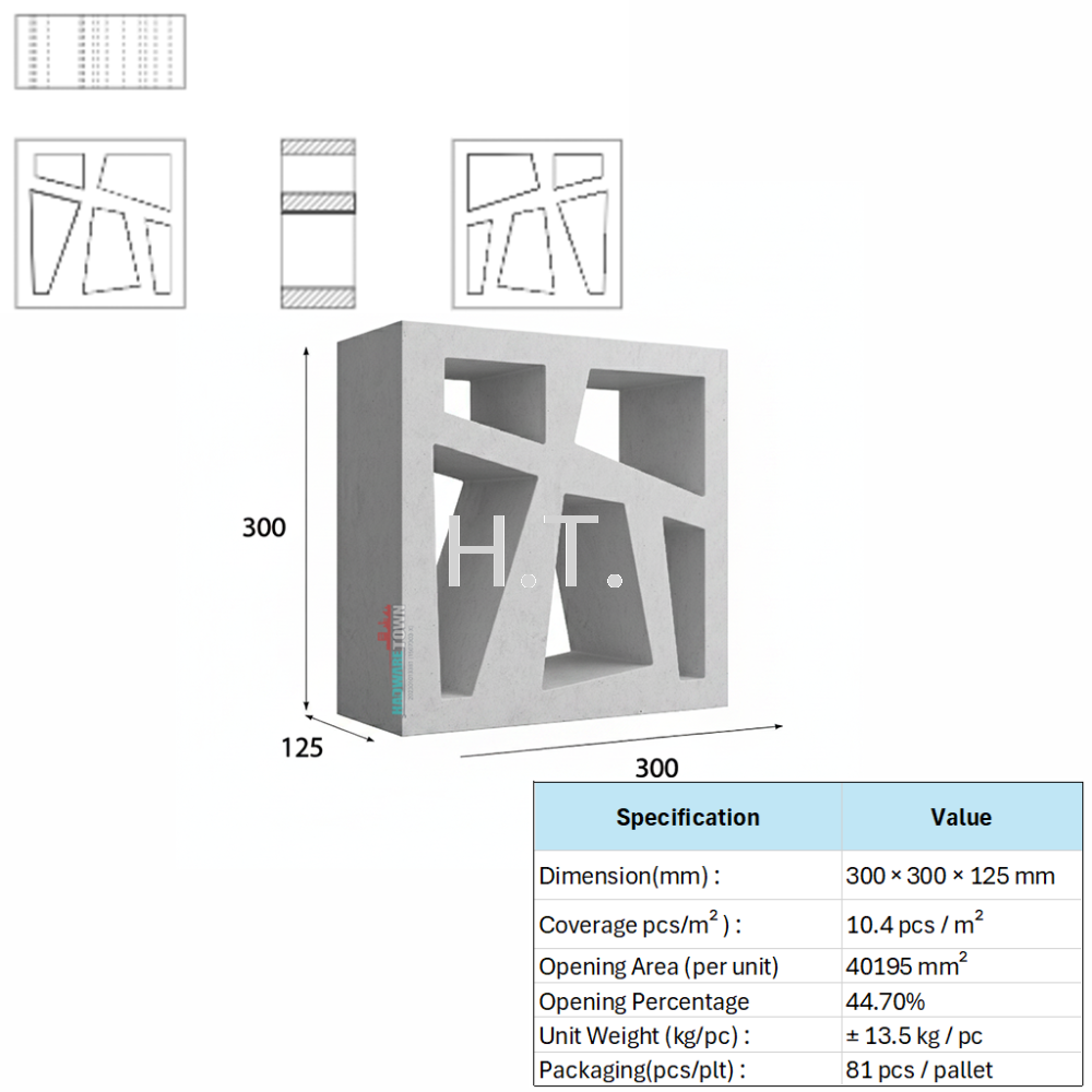 VENTILATION BLOCK VB-604.125 (LWH 300 x 125 x 300 )mm