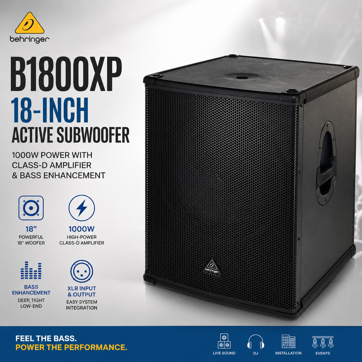 Behringer B1800XP – Subwoofer Aktif 18-Inci 1000W dengan Amplifier Kelas-D & Penguat Bass Pintar