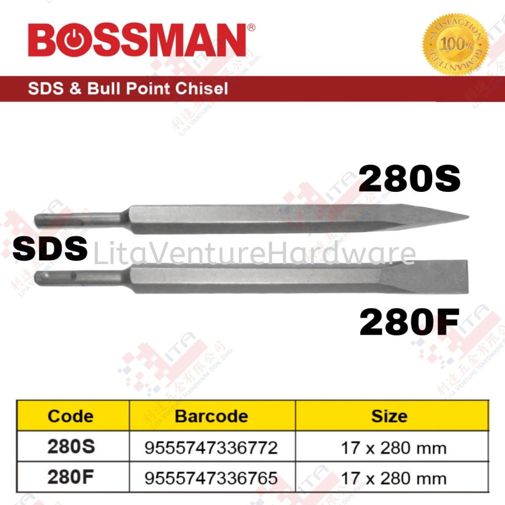 BOSSMAN BRAND SDS BULL POINT CHISEL - 280S 280F