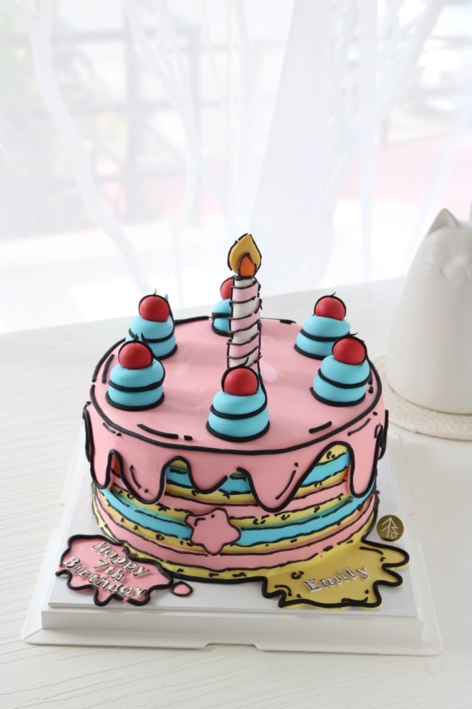 Comic Cake (Blue Pink Yellow) 8”