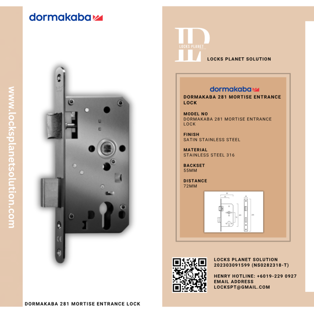 DORMAKABA 281 MORTISE ENTRANCE LOCK