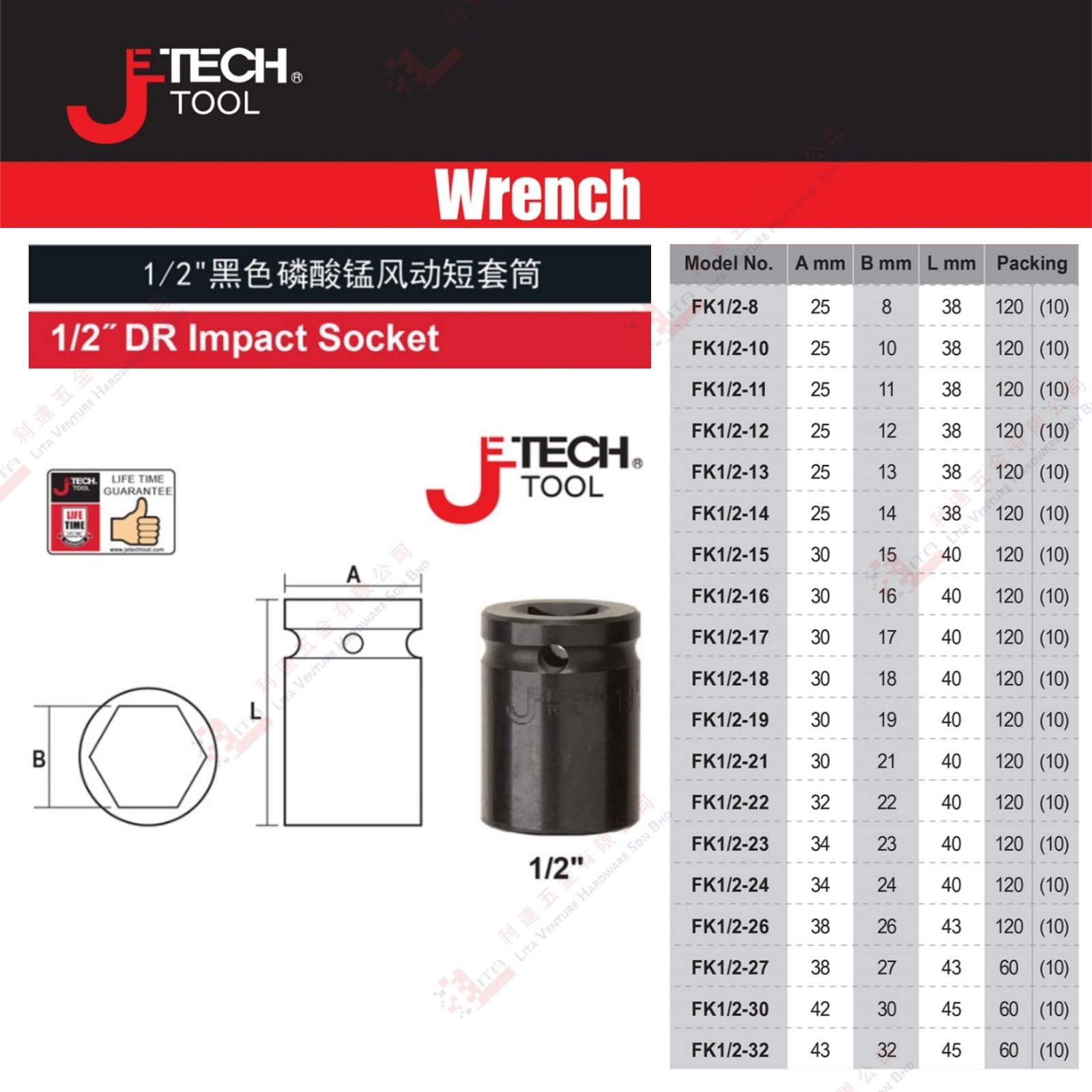 JE TECH BRAND DR IMPACT SOCKET - FK128 FK1210 FK1211 ...FK1232
