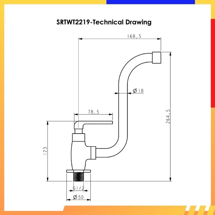 SORENTO BATHROOM FAUCET SRTWT2219 Wall Mounted Ablution Tap ( H264.5MM x L168.5MM x 50MM )