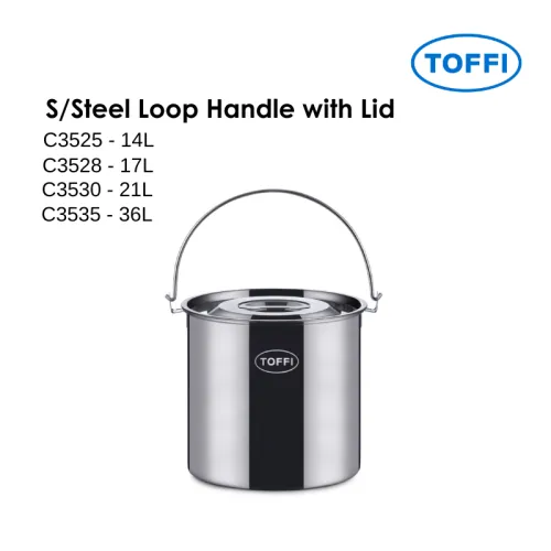 TOFFI Stainless Steel Loop Handle Stock Pot C3525 C3528 C3530 C3535