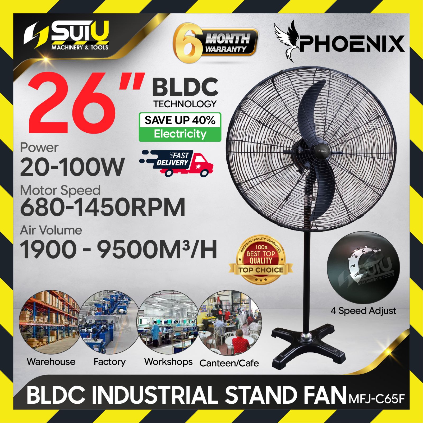 PHOENIX MFJ-C65F / MFJC65F 26" BLDC Industrial Stand Fan 20~100W