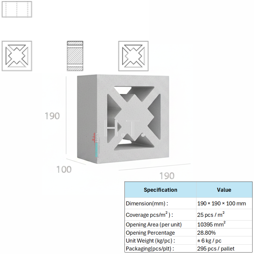 VENTILATION BLOCK VB-403.100 (LWH 190 x100 x190 )mm