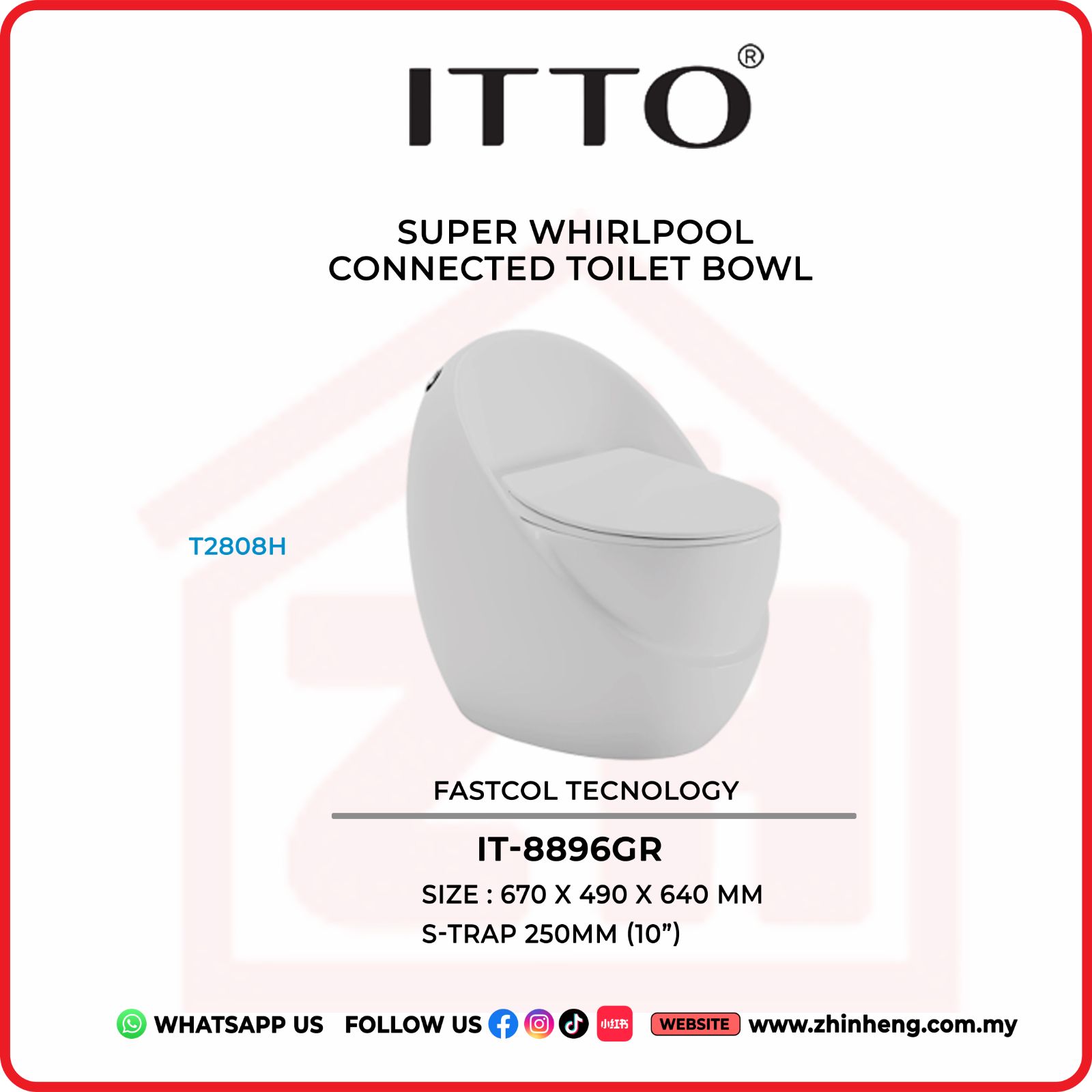 ITTO SUPER WHIRLPOOL CONNECTED TOILET BOWL IT-8896GR