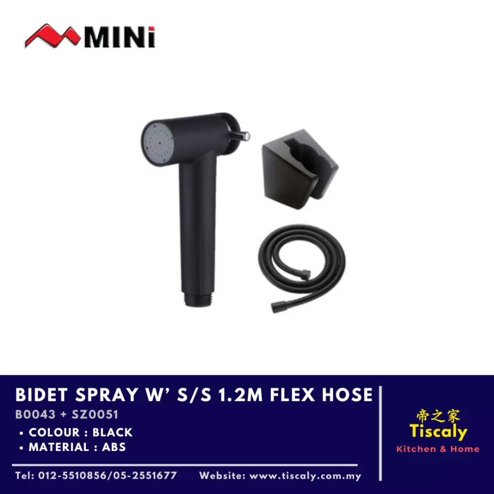 MINI BIDET SPRAY with Stainless Steel 1.2M FLEX HOSE B0043 + SZ0051