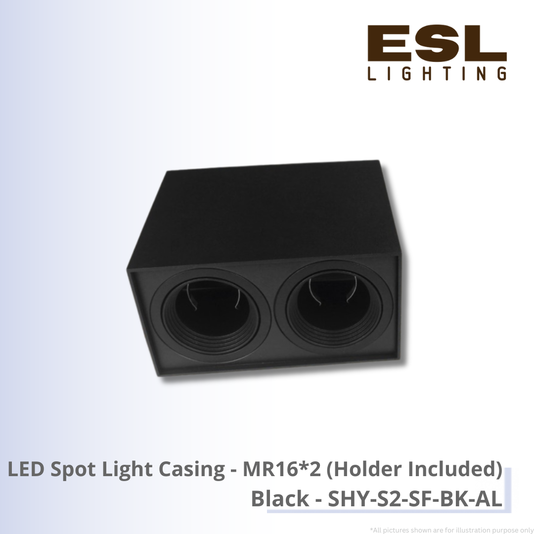 LED Spot Light Casing MR16*2 (Holder Included) Black - SHY-S2-SF-BK-AL