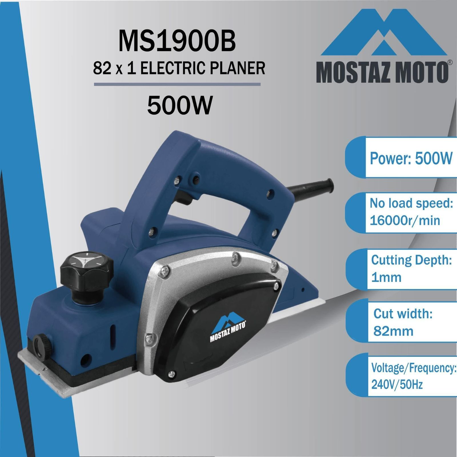MOSTAZ MOTO 500w Electric Planer 82mmX1mm MS1900B