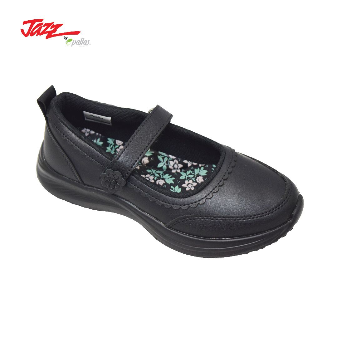 VELCRO STRAP BLACK SCHOOL SHOE (204/306-037-BK)(MX.XN)