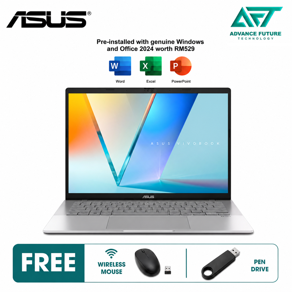 Asus VivoBook S14 M3407G-ASF546WS 14" WUXGA OLED Laptop Cool Silver ( AMD Ryzen AI 7 445, 16GB, 512GB SSD, ATI, W11, H&S 2024&M365 )