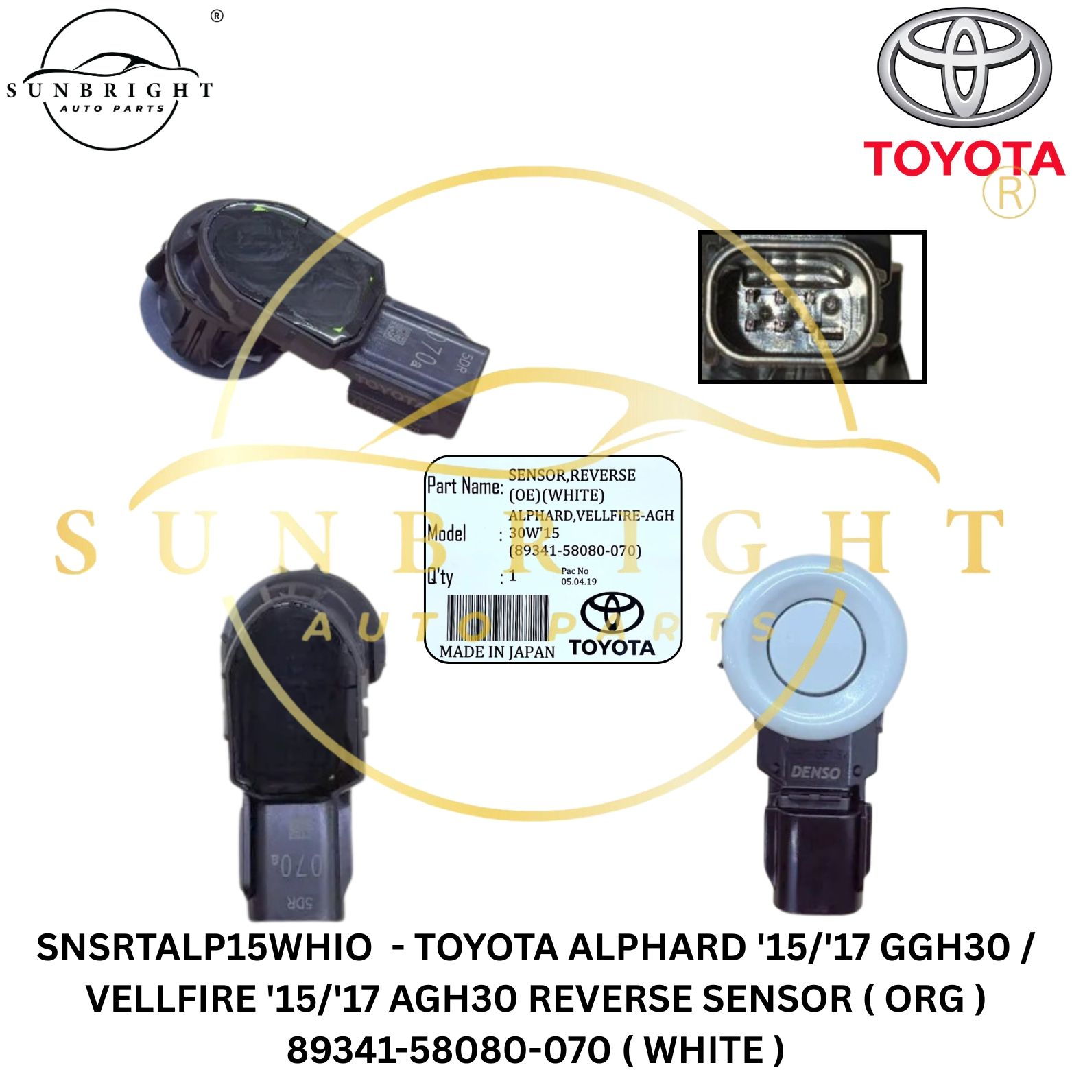 SNSRTALP15WHIO  - TOYOTA ALPHARD '15/'17 GGH30 / VELLFIRE '15/'17 AGH30 REVERSE SENSOR ( ORG ) 89341-58080-070 ( WHITE )