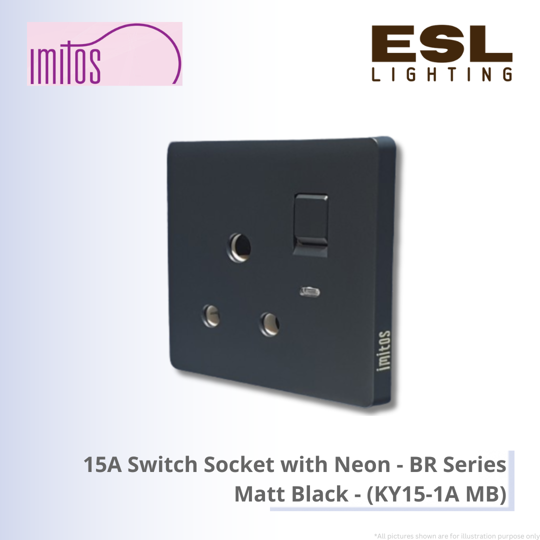 IMITOS 15A Switch Socket with Neon (BR Series) Matt Black - KY15-1A MB SIRIM