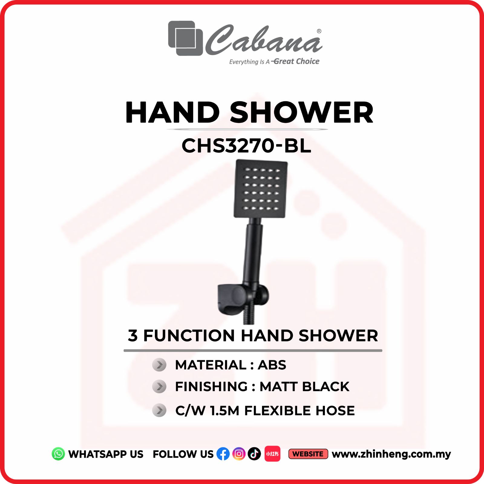 CABANA  HAND SHOWER C/W 1.5M FLEXIBLE HOSE  CHS3270-BL