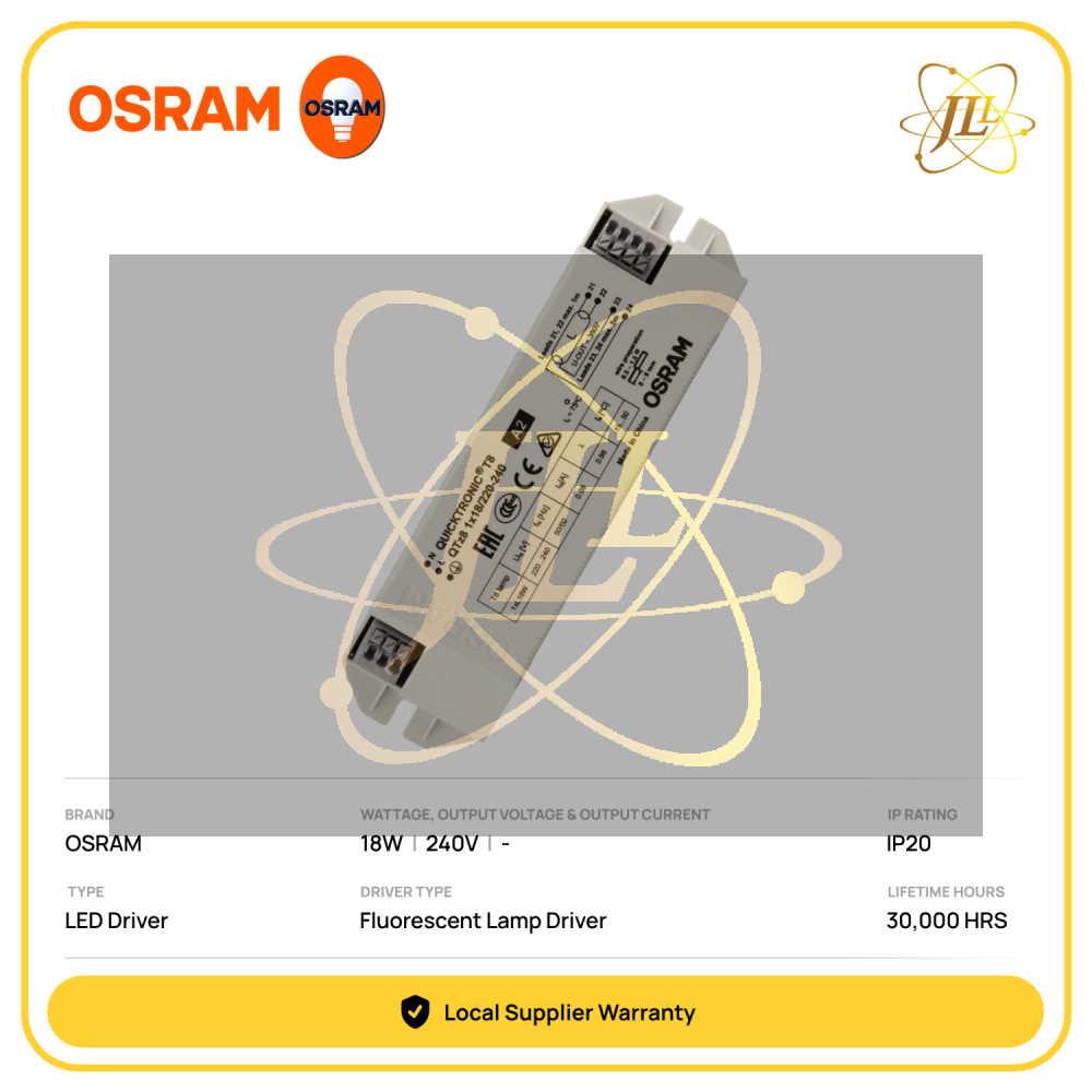 OSRAM QTz8 1X18W FLUORESCENT TUBE ELECTRONIC BALLAST 240V 30,000HRS IP20