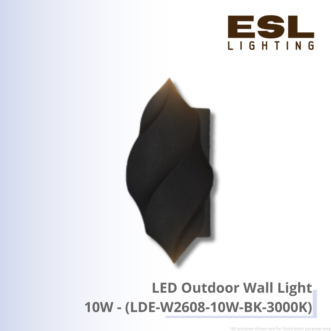 LED Outdoor Wall Light 10W - LDE-W2608-10W-BK-3000K IP65