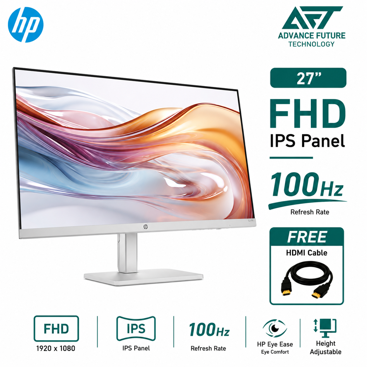 HP Series 5 527sh 27'' FHD IPS 100Hz Height Adjust Monitor ( 2x HDMI, VGA, 3 Years Warranty )