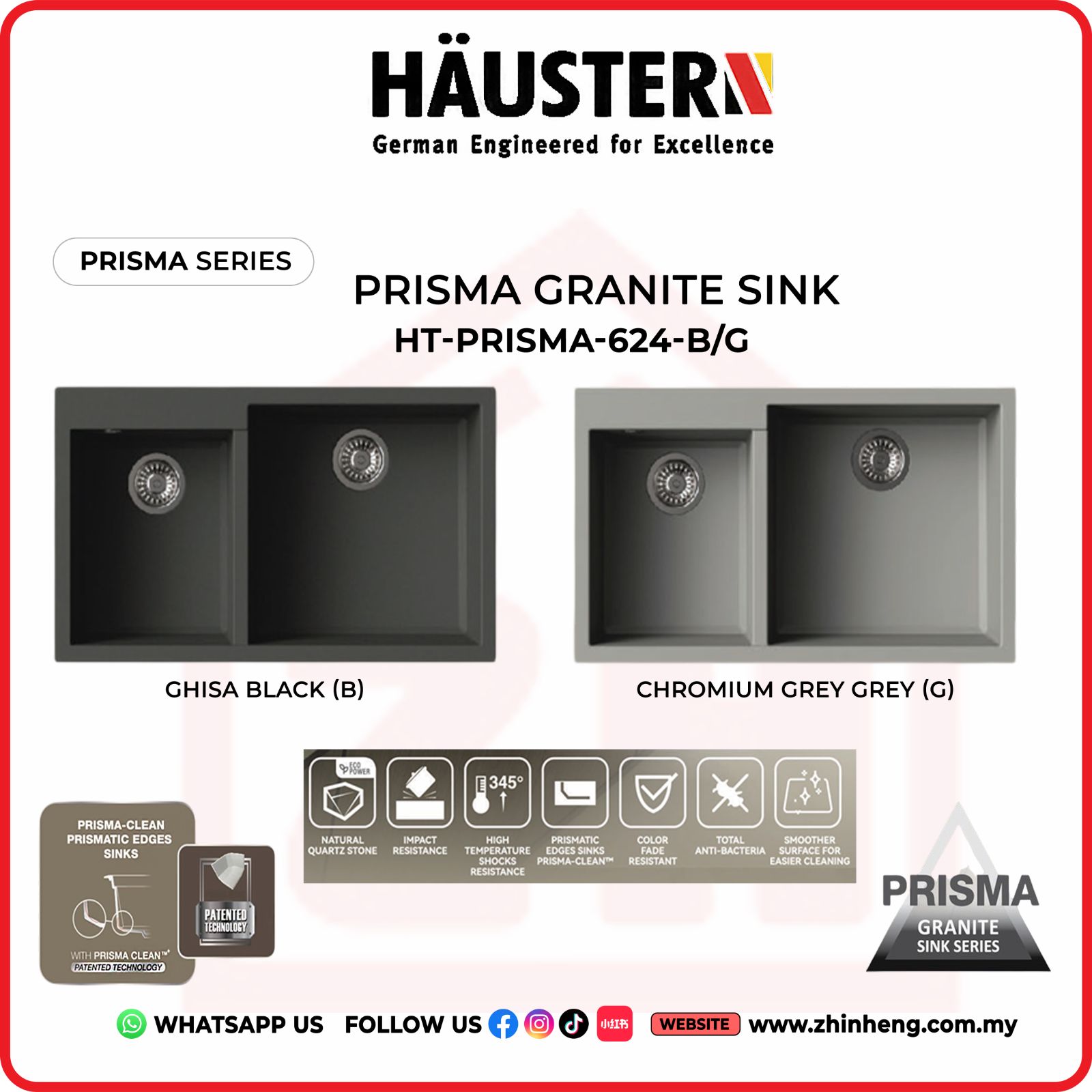​​​​​HAUSTERN EDGE KITCHEN SINK HT-PRISMA-624-B/G