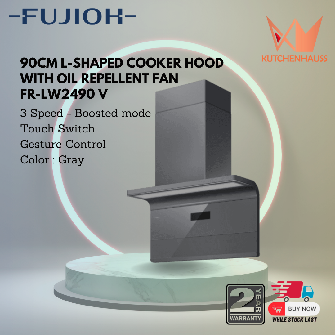 FUJIOH 895MM L-shaped Cooker Hood With Oil Repellent Fan FR-LW2490 V Gray