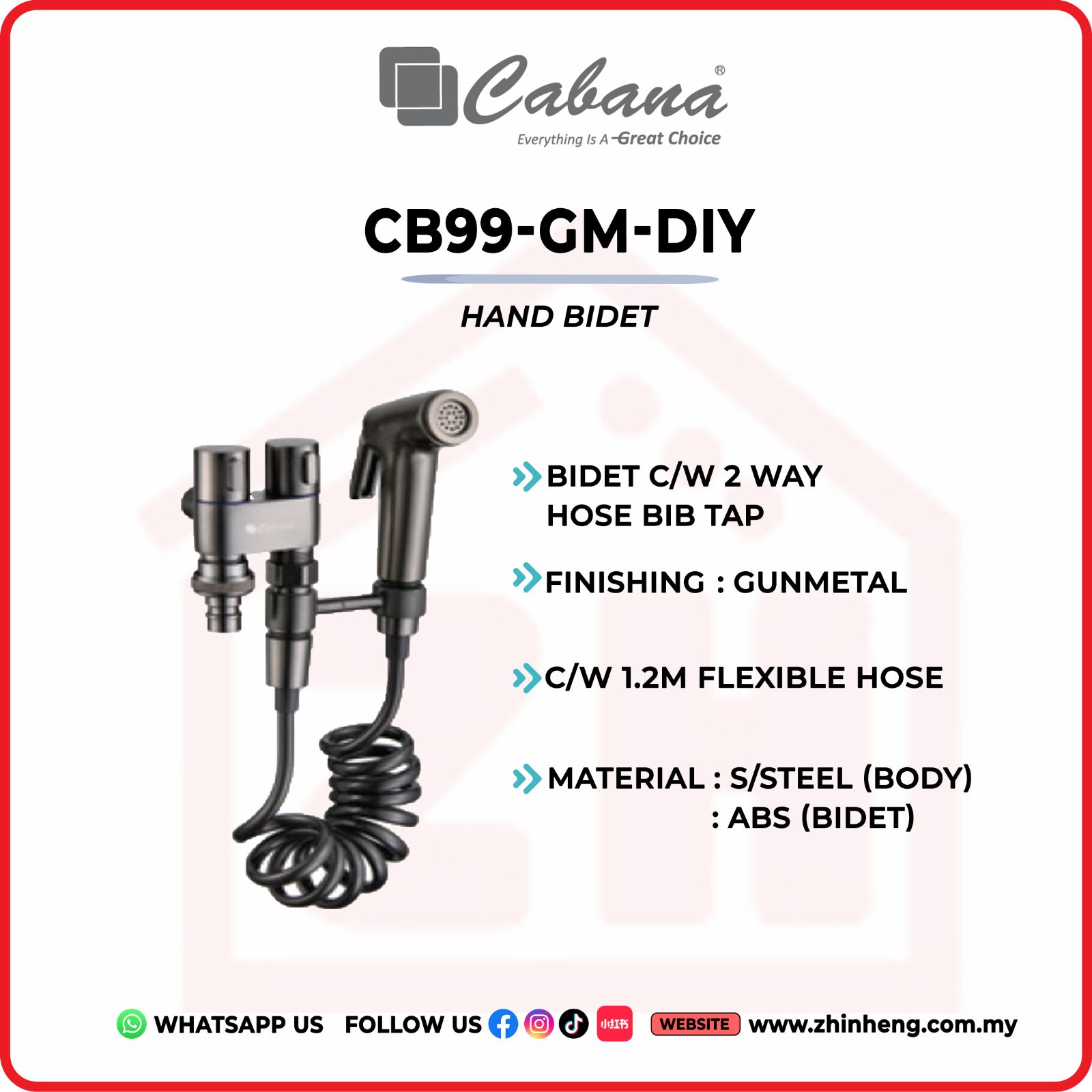 CABANA HAND BIDET 2 WAY HOSE BIB TAP  CB99-GM-DIY