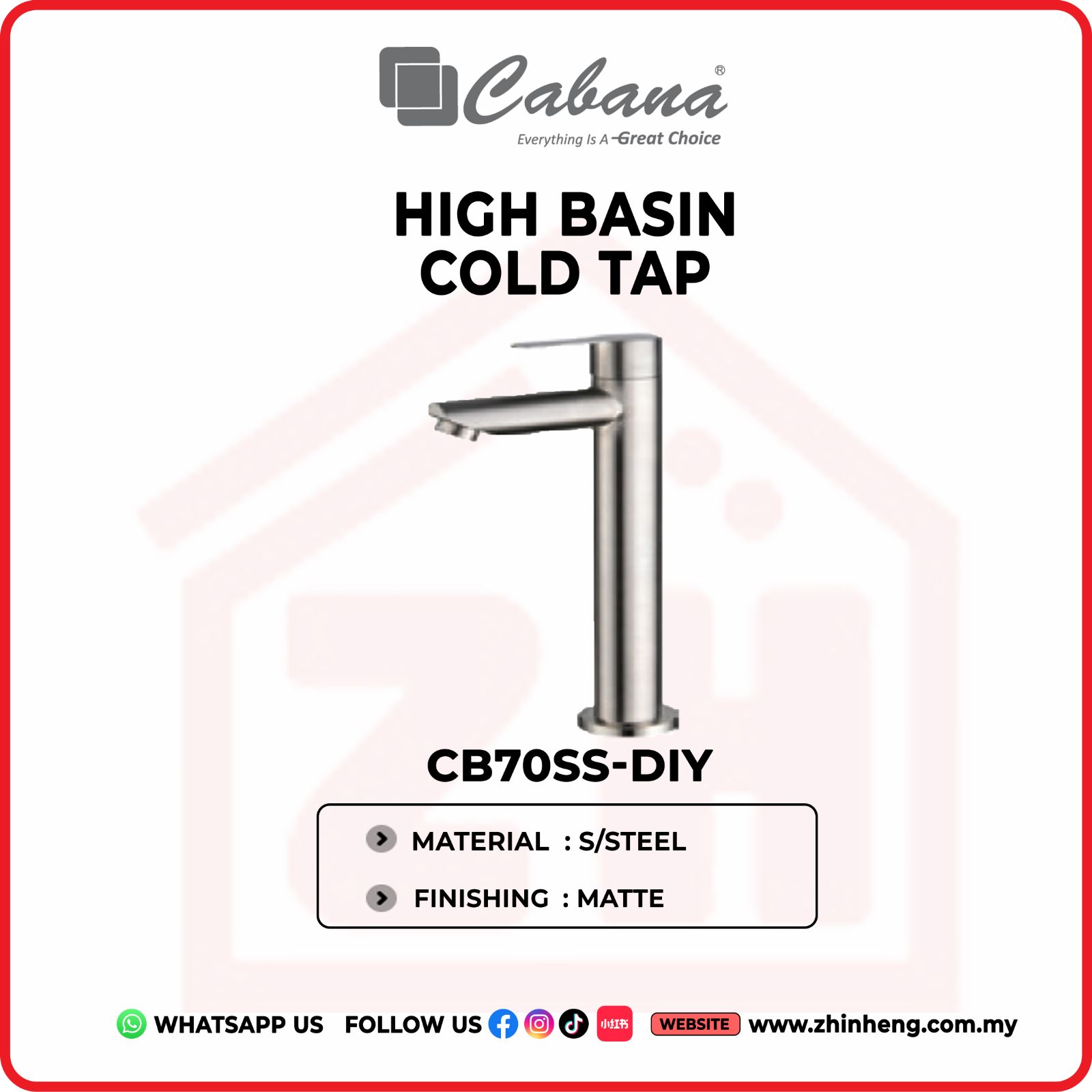 CABANA HIGH BASIN COLD TAP CB70SS-DIY