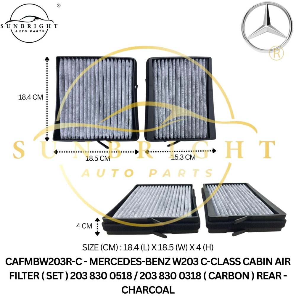 MERCEDES-BENZ W203 C-CLASS CABIN AIR FILTER ( SET ) 203 830 0518 / 203 830 0318 ( CARBON ) REAR - CHARCOAL