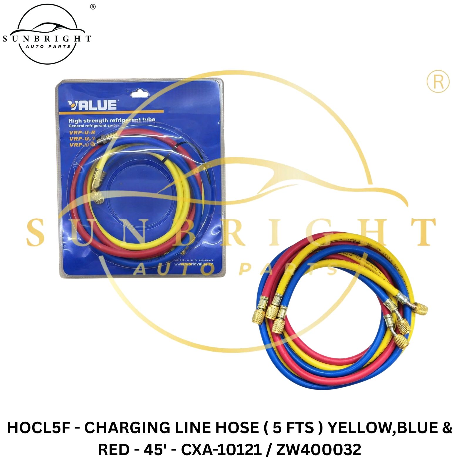 HOCL5F - CHARGING LINE HOSE ( 5 FTS ) YELLOW,BLUE & RED - 45' - CXA-10121 / ZW400032