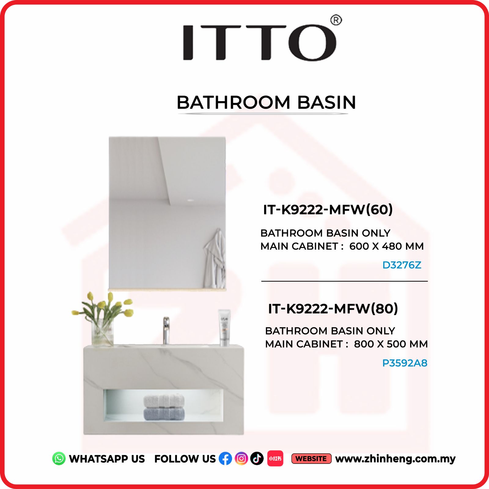 ITTO BATHROOM BASIN ONLY  IT-K9222-MFW(60) + IT-K9222-MFW(80)