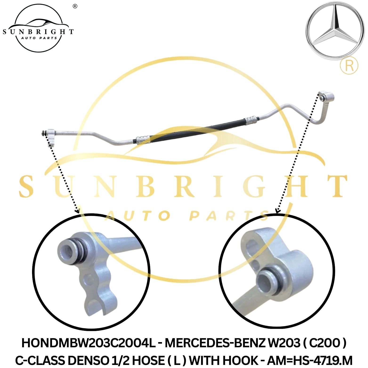 HONDMBW203C2004L - MERCEDES-BENZ W203 ( C200 ) C-CLASS DENSO 1/2 HOSE ( L ) WITH HOOK - AM=HS-4719.M