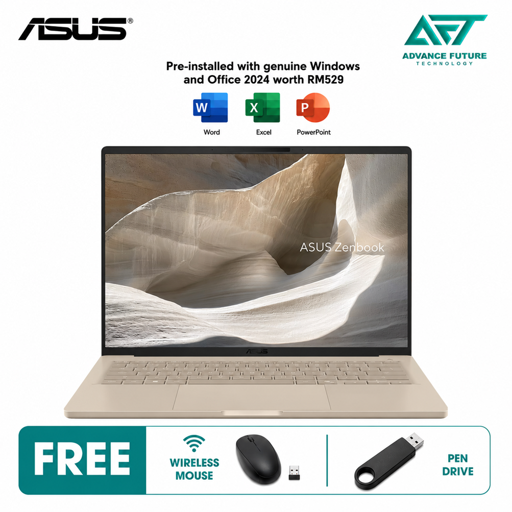 Asus Zenbook A14 UX3407N-AQD991WS 14" WUXGA OLED Laptop Zabriskie Beige ( Snapdragon X2 Elite, 16GB, 512GB SSD, Qualcomm, W11, H&S 2024&M365 )