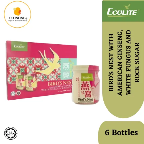 ECOLITE BIRD'S NEST WITH AMERICAN GINSENG,WHITE FUNGUS AND ROCK SUGAR 70ml x 6 bottles