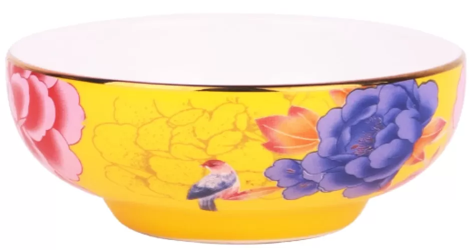 COLOR KING 3639-4 IMPERIAL PEONY Ceramic Saucer Plate with Golden Rim – 1pc (4″) Yellow - THE KUTCHENHAUSS DESIGN SDN. BHD.