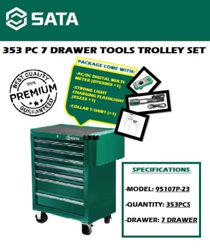 SATA 95107P-23 353PCS 7 Drawer Tools Trolley Set w/ Free Gift