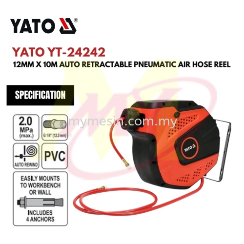 YATO YT-24242 12mm x 10meter Auto Retractable Pneumatic Air Hose Reel