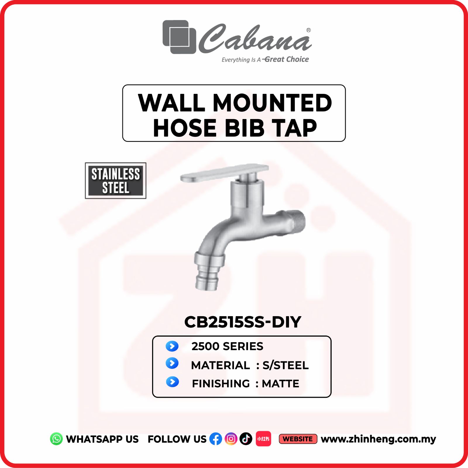 CABANA WALL MOUNTED HOSE BIB TAP CB2515SS-DIY